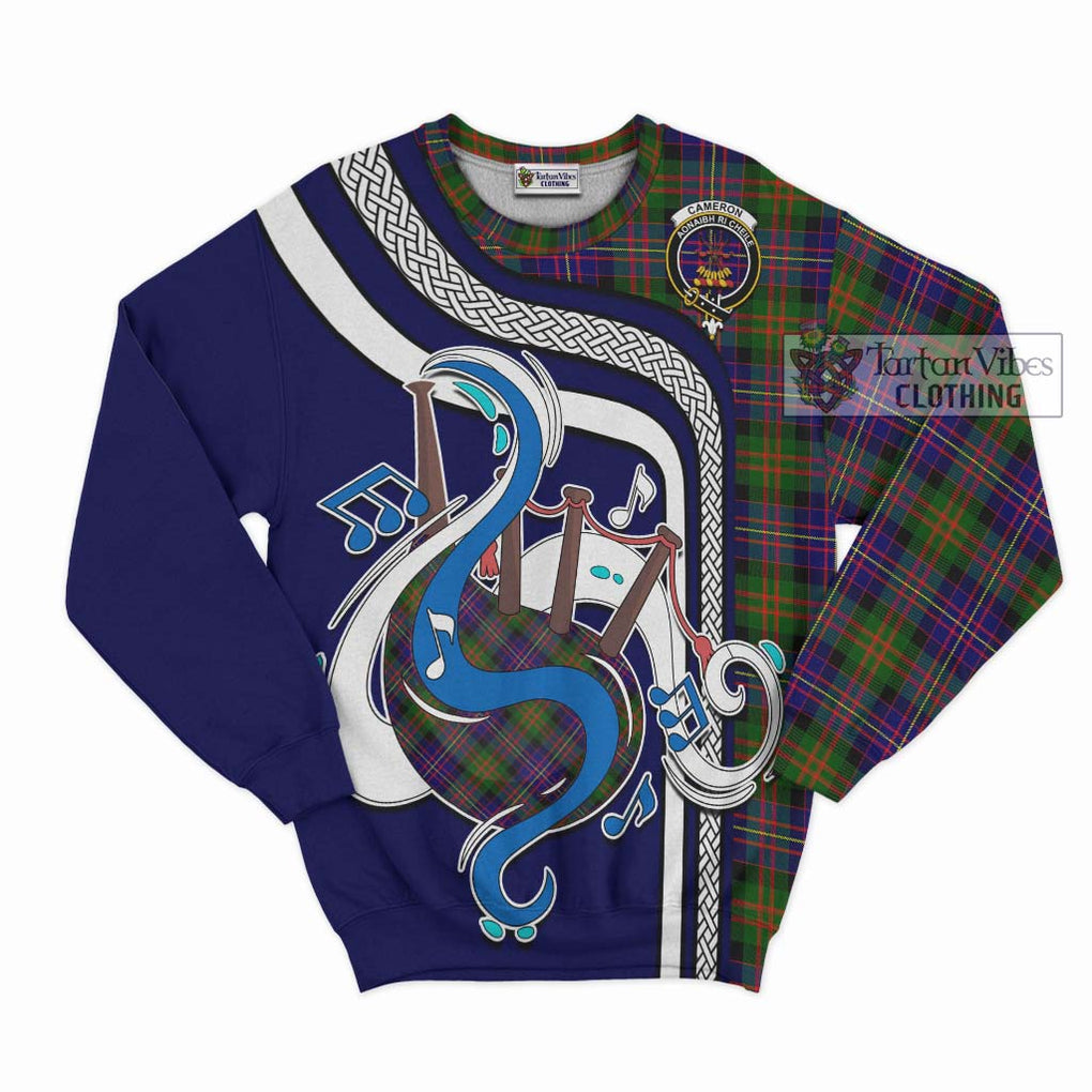 Cameron of Erracht Modern Tartan Sweatshirt with Epic Bagpipe Style - Tartanvibesclothing Shop