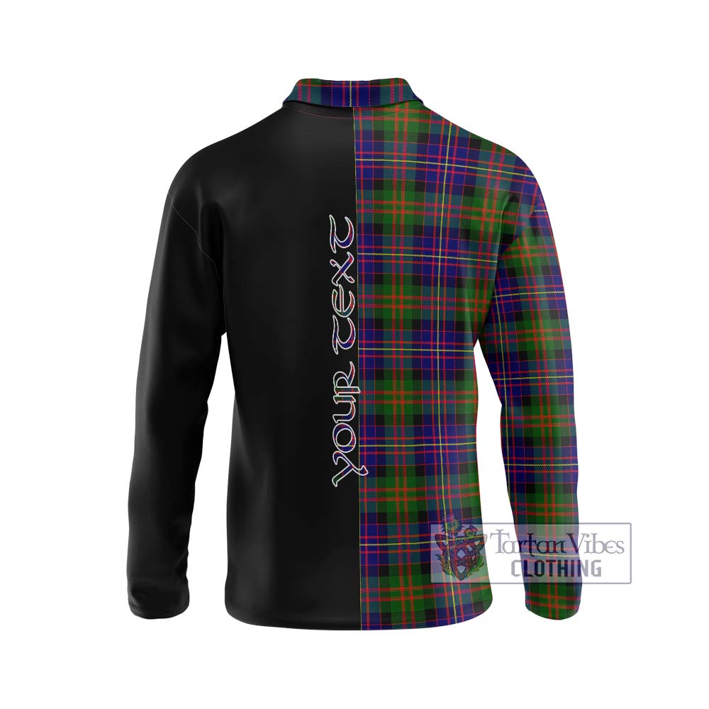 Cameron of Erracht Modern Tartan Long Sleeve Polo Shirt with Family Crest and Half Of Me Style - Tartanvibesclothing Shop