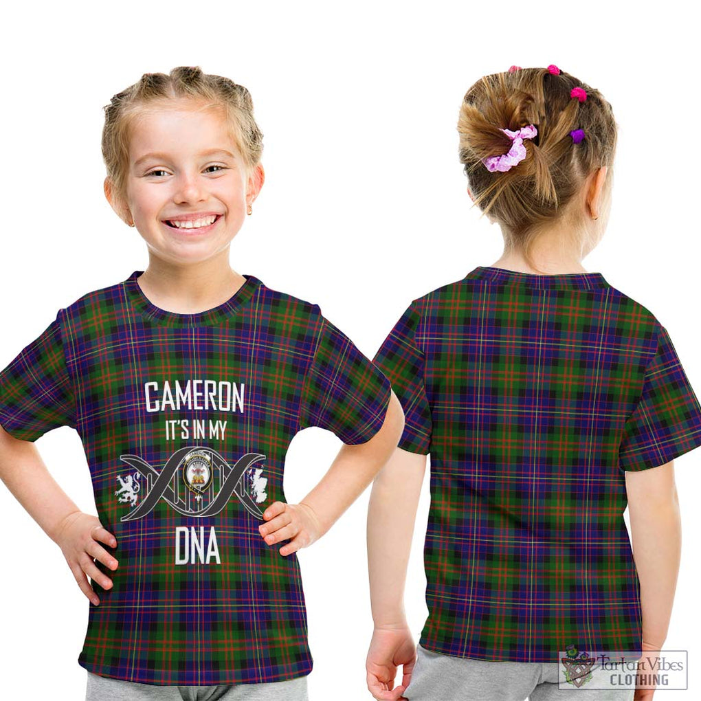 Cameron of Erracht Modern Tartan Kid T-Shirt with Family Crest DNA In Me Style - Tartanvibesclothing Shop