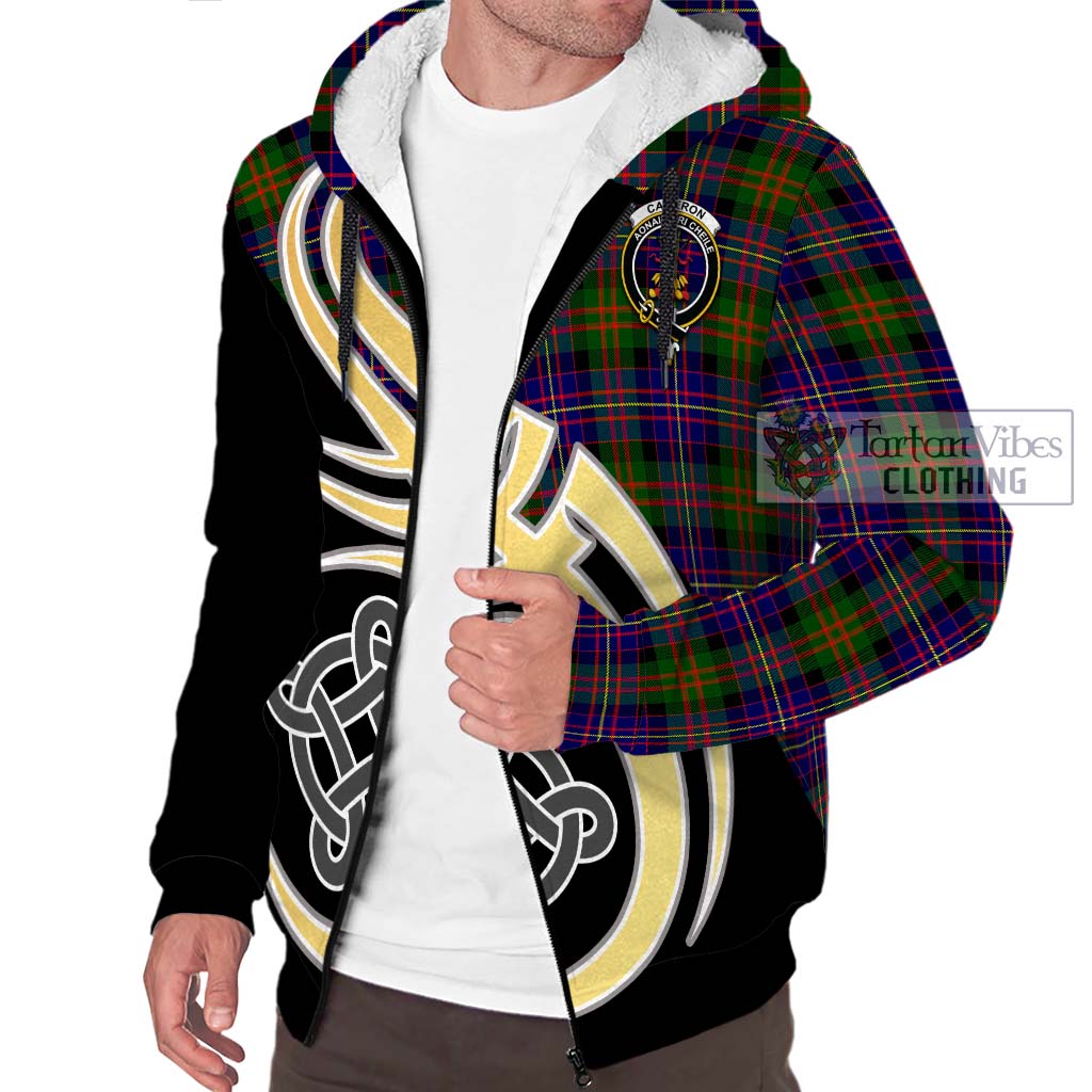 Cameron of Erracht Modern Tartan Sherpa Hoodie with Family Crest and Celtic Symbol Style - Tartan Vibes Clothing