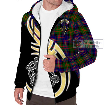 Cameron of Erracht Modern Tartan Sherpa Hoodie with Family Crest and Celtic Symbol Style