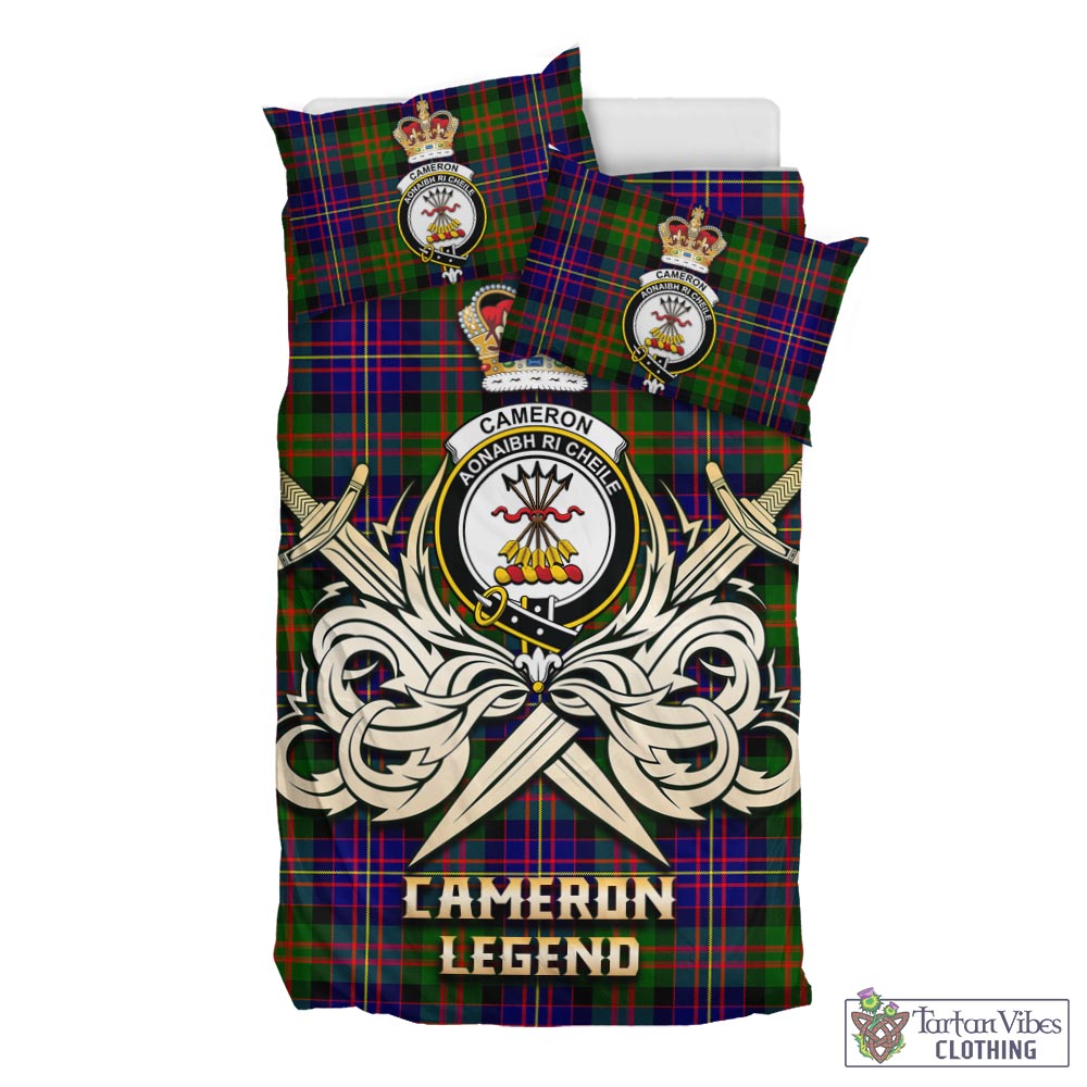 Tartan Vibes Clothing Cameron of Erracht Modern Tartan Bedding Set with Clan Crest and the Golden Sword of Courageous Legacy