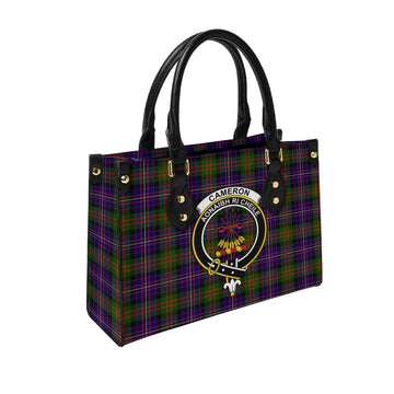 Cameron of Erracht Modern Tartan Leather Bag with Family Crest