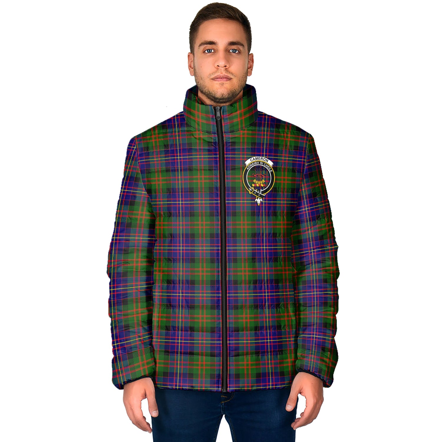 Cameron of Erracht Modern Tartan Padded Jacket with Family Crest - Tartan Vibes Clothing