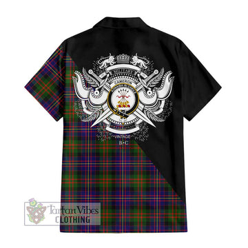 Cameron of Erracht Modern Tartan Short Sleeve Button Shirt with Family Crest and Military Logo Style