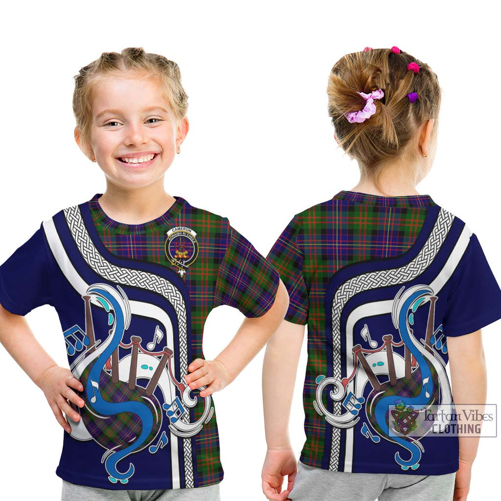 Tartan Vibes Clothing Cameron of Erracht Modern Tartan Kid T-Shirt with Epic Bagpipe Style