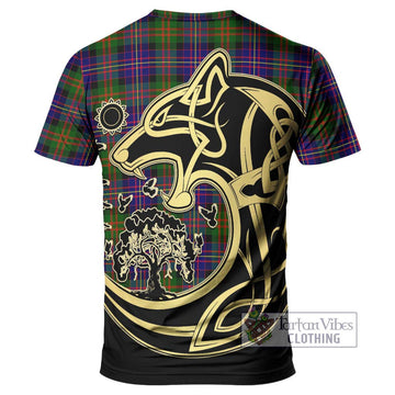 Cameron of Erracht Modern Tartan T-Shirt with Family Crest Celtic Wolf Style