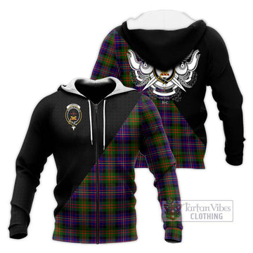 Cameron of Erracht Modern Tartan Knitted Hoodie with Family Crest and Military Logo Style