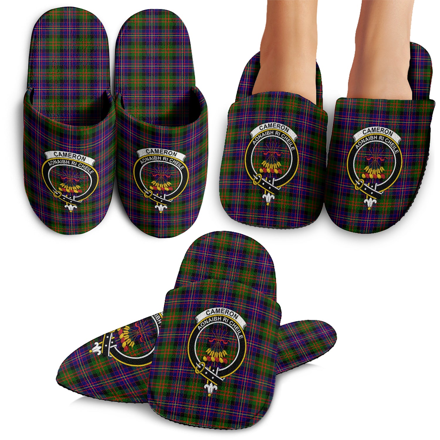 Cameron of Erracht Modern Tartan Home Slippers with Family Crest - Tartanvibesclothing