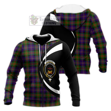 Cameron of Erracht Modern Tartan Knitted Hoodie with Family Crest Circle Style