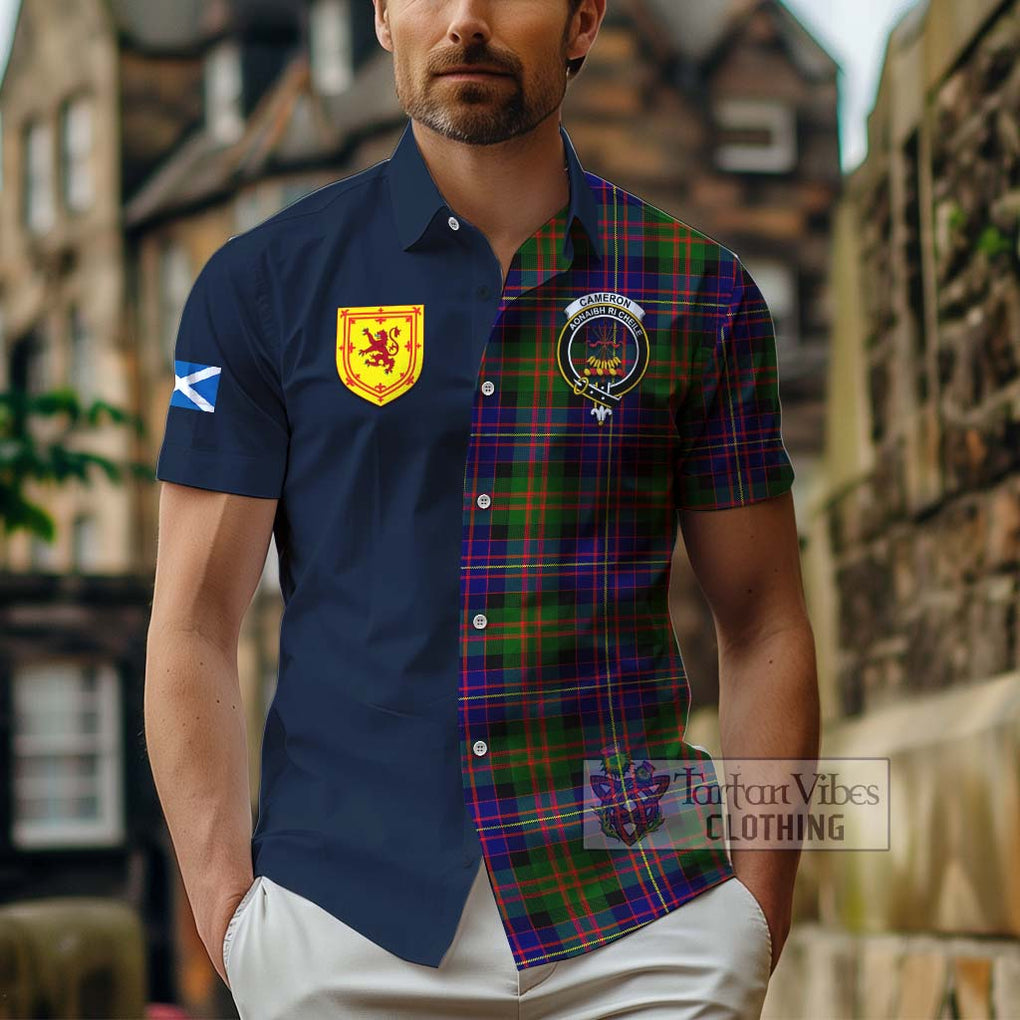 Tartan Vibes Clothing Cameron of Erracht Modern Tartan Short Sleeve Button Shirt with Scottish Lion Royal Arm Half Style