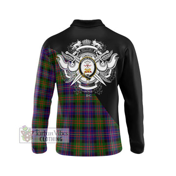 Cameron of Erracht Modern Tartan Long Sleeve Polo Shirt with Family Crest and Military Logo Style