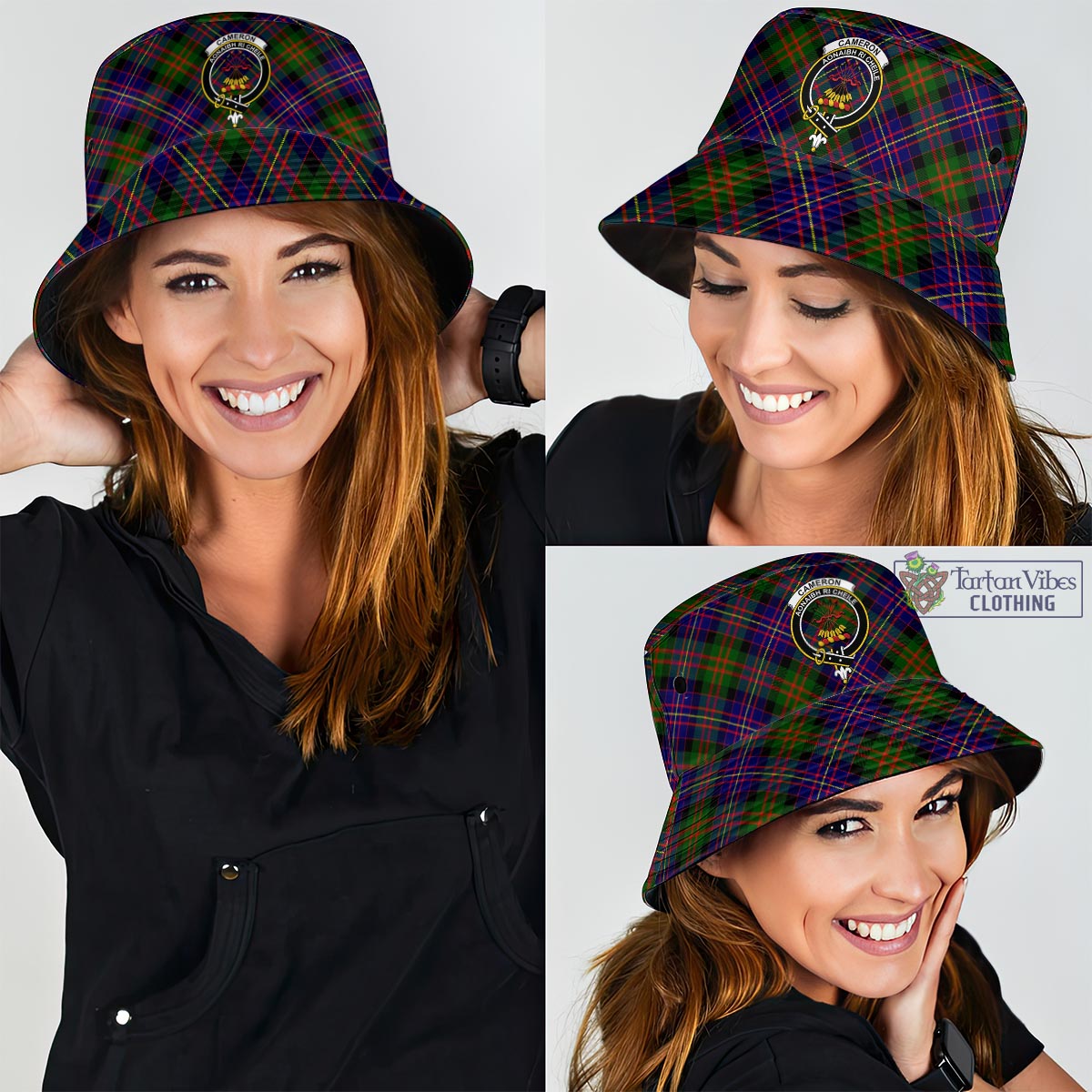 Tartan Vibes Clothing Cameron of Erracht Modern Tartan Bucket Hat with Family Crest