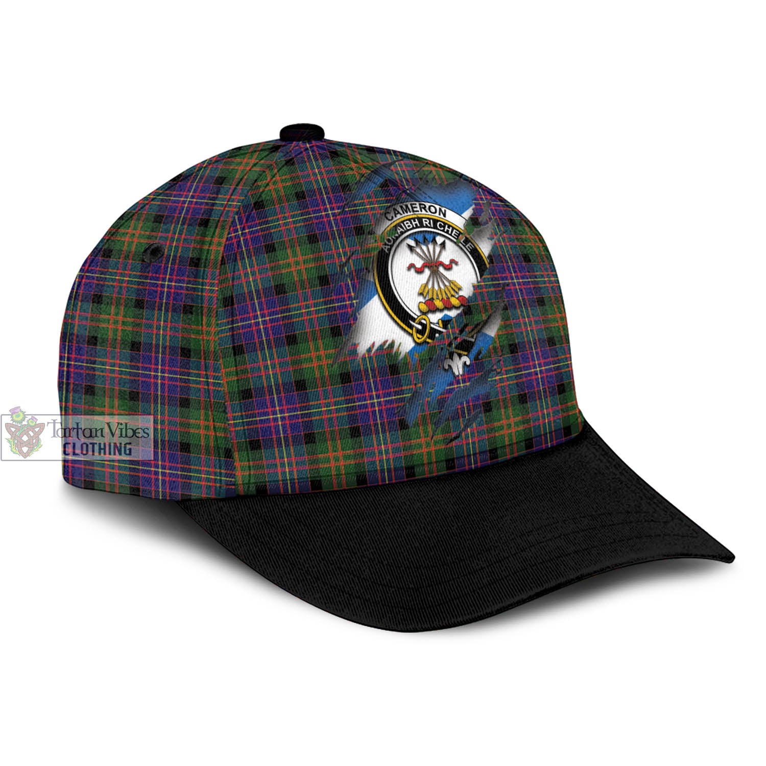 Tartan Vibes Clothing Cameron of Erracht Modern Tartan Classic Cap with Family Crest In Me Style