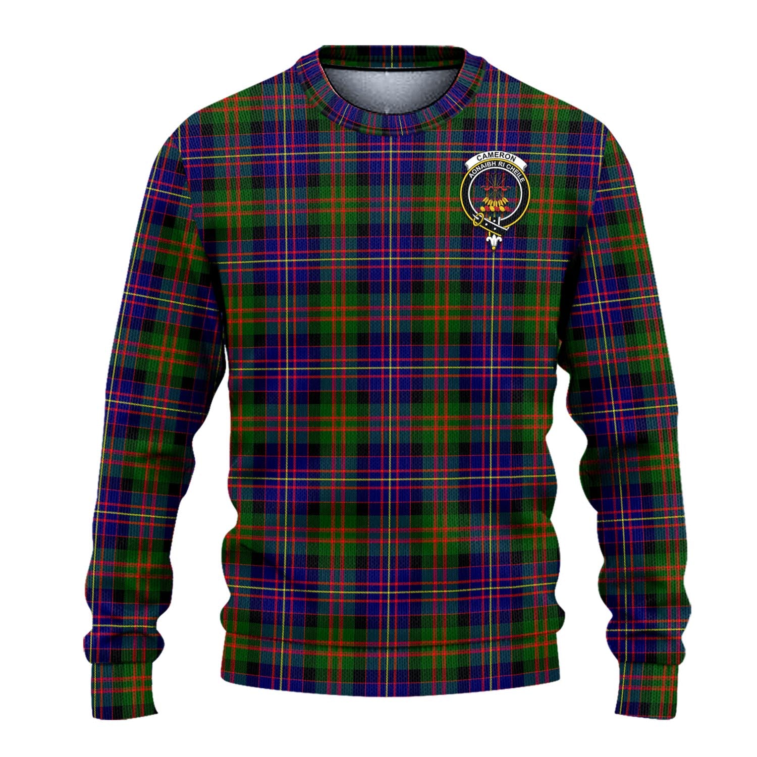 Cameron of Erracht Modern Tartan Knitted Sweater with Family Crest - Tartanvibesclothing