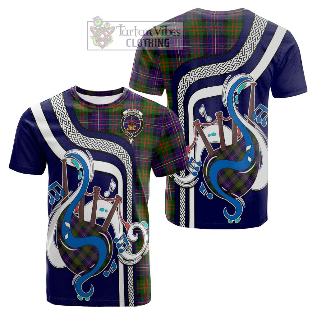 Tartan Vibes Clothing Cameron of Erracht Modern Tartan Cotton T-shirt with Epic Bagpipe Style