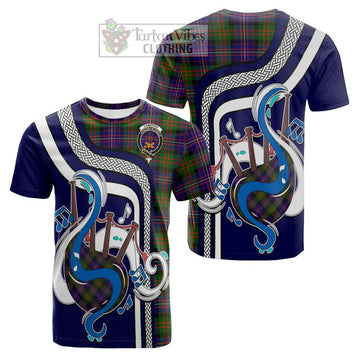 Cameron of Erracht Modern Tartan Cotton T-shirt with Epic Bagpipe Style