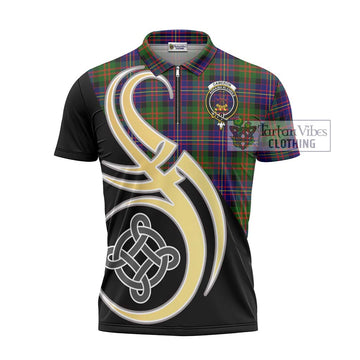 Cameron of Erracht Modern Tartan Zipper Polo Shirt with Family Crest and Celtic Symbol Style