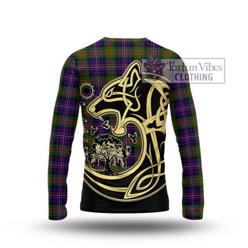 Cameron of Erracht Modern Tartan Long Sleeve T-Shirt with Family Crest Celtic Wolf Style