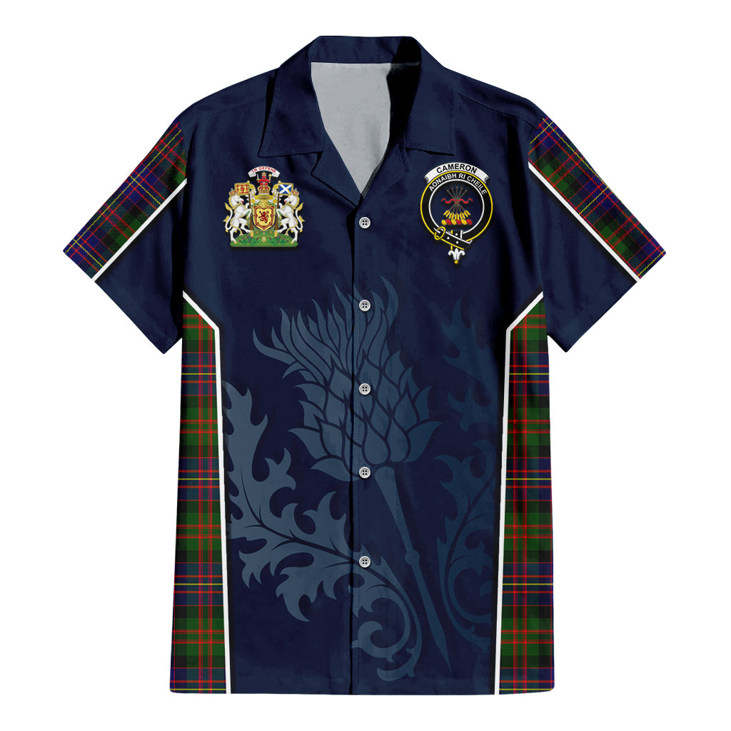 Tartan Vibes Clothing Cameron of Erracht Modern Tartan Short Sleeve Button Up Shirt with Family Crest and Scottish Thistle Vibes Sport Style