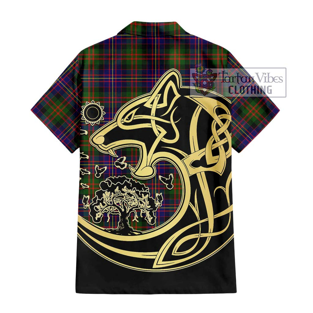 Cameron of Erracht Modern Tartan Short Sleeve Button Shirt with Family Crest Celtic Wolf Style - Tartan Vibes Clothing