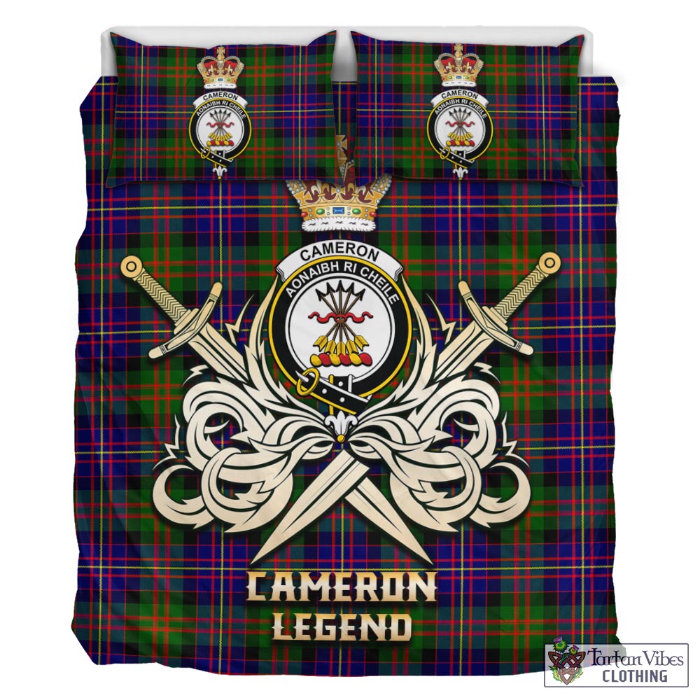 Tartan Vibes Clothing Cameron of Erracht Modern Tartan Bedding Set with Clan Crest and the Golden Sword of Courageous Legacy