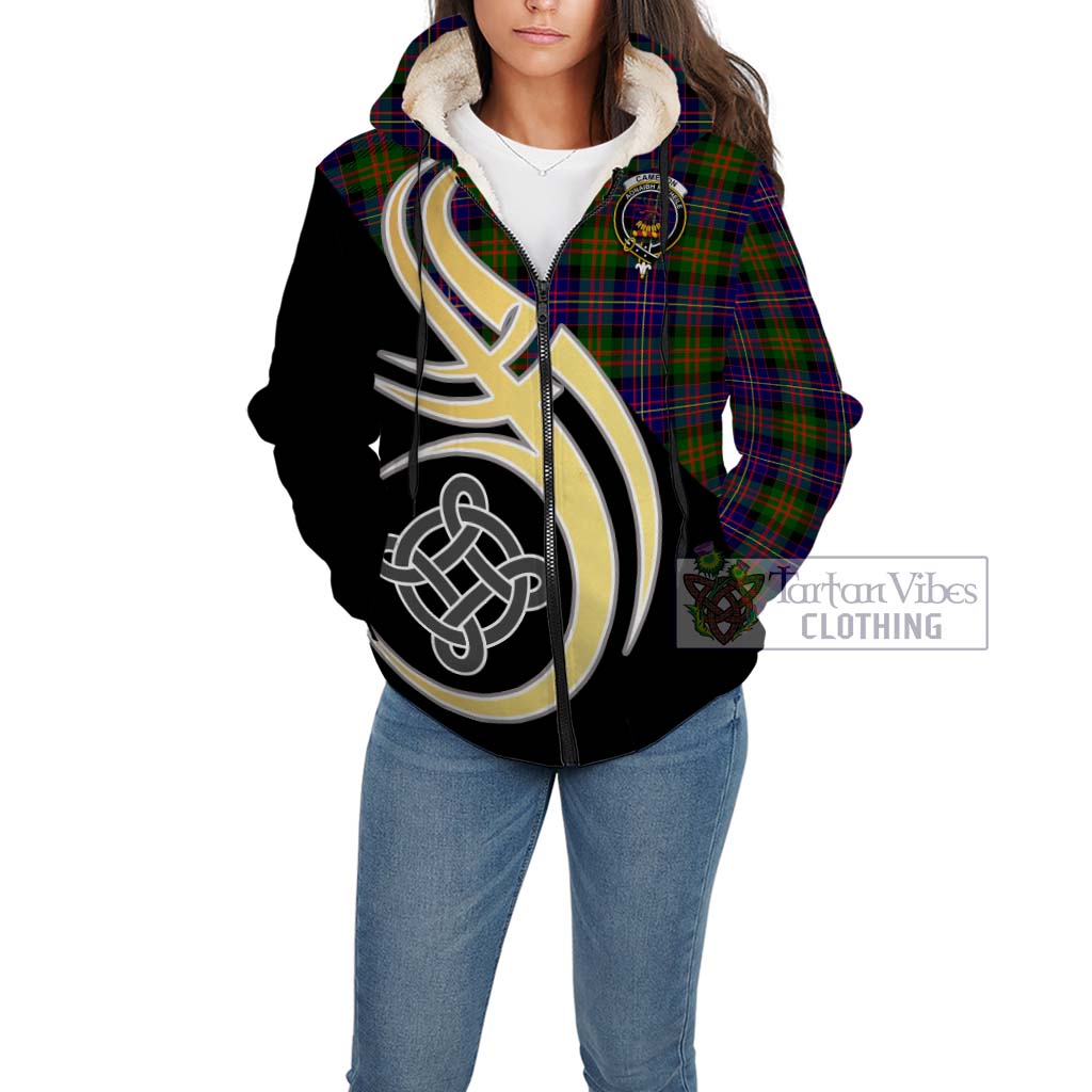 Cameron of Erracht Modern Tartan Sherpa Hoodie with Family Crest and Celtic Symbol Style Unisex - Tartan Vibes Clothing