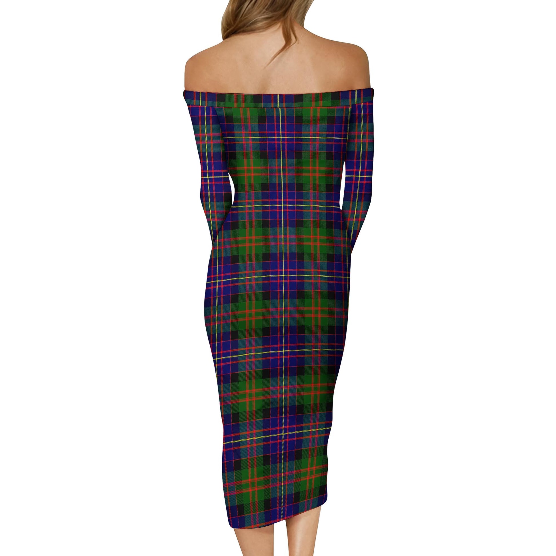 Cameron of Erracht Modern Tartan Off Shoulder Lady Dress - Tartanvibesclothing