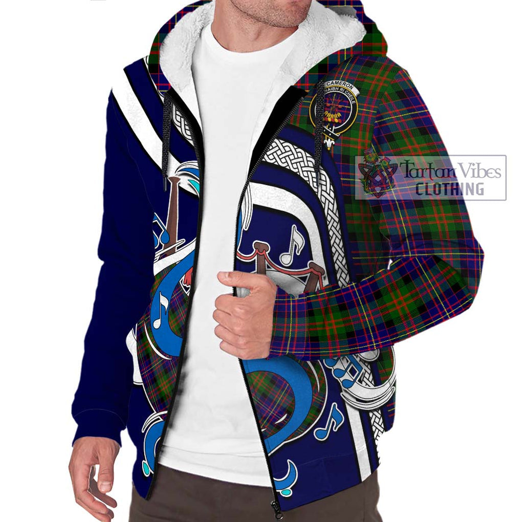 Cameron of Erracht Modern Tartan Sherpa Hoodie with Epic Bagpipe Style Unisex - Tartanvibesclothing Shop