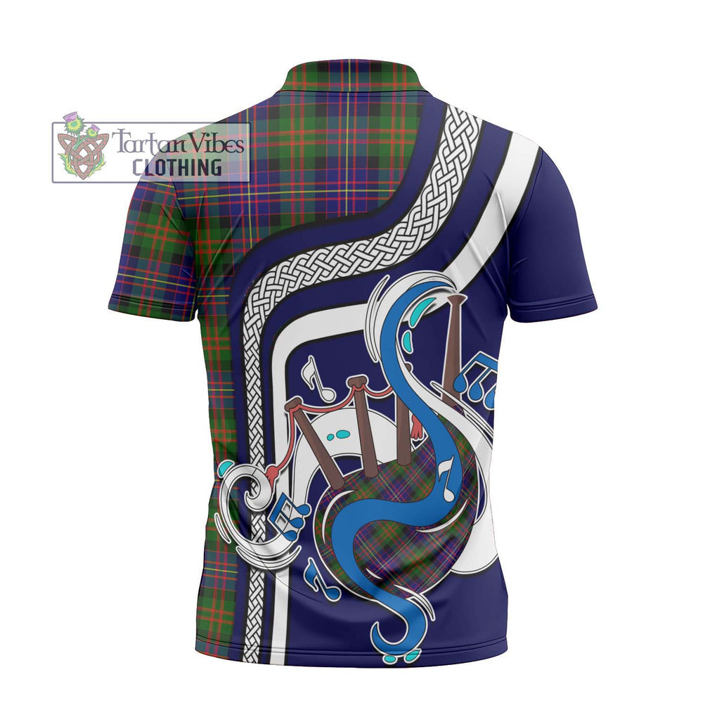 Cameron of Erracht Modern Tartan Zipper Polo Shirt with Epic Bagpipe Style - Tartanvibesclothing Shop