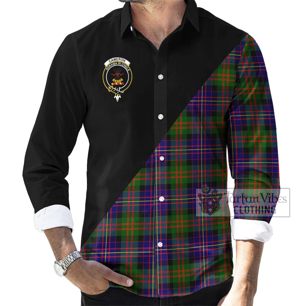 Cameron of Erracht Modern Tartan Long Sleeve Button Shirt with Family Crest and Military Logo Style - Tartanvibesclothing Shop