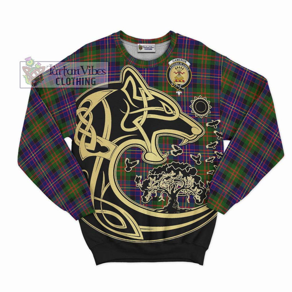 Cameron of Erracht Modern Tartan Sweatshirt with Family Crest Celtic Wolf Style - Tartan Vibes Clothing