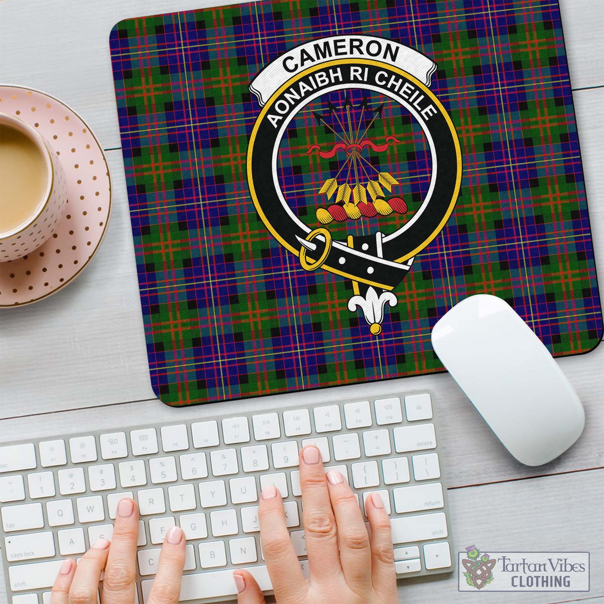 Tartan Vibes Clothing Cameron of Erracht Modern Tartan Mouse Pad with Family Crest