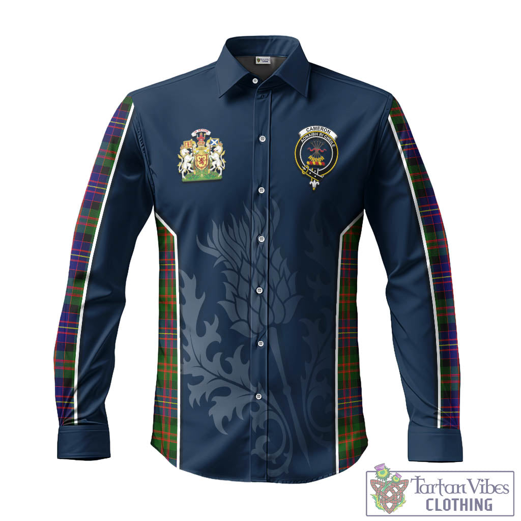 Tartan Vibes Clothing Cameron of Erracht Modern Tartan Long Sleeve Button Up Shirt with Family Crest and Scottish Thistle Vibes Sport Style