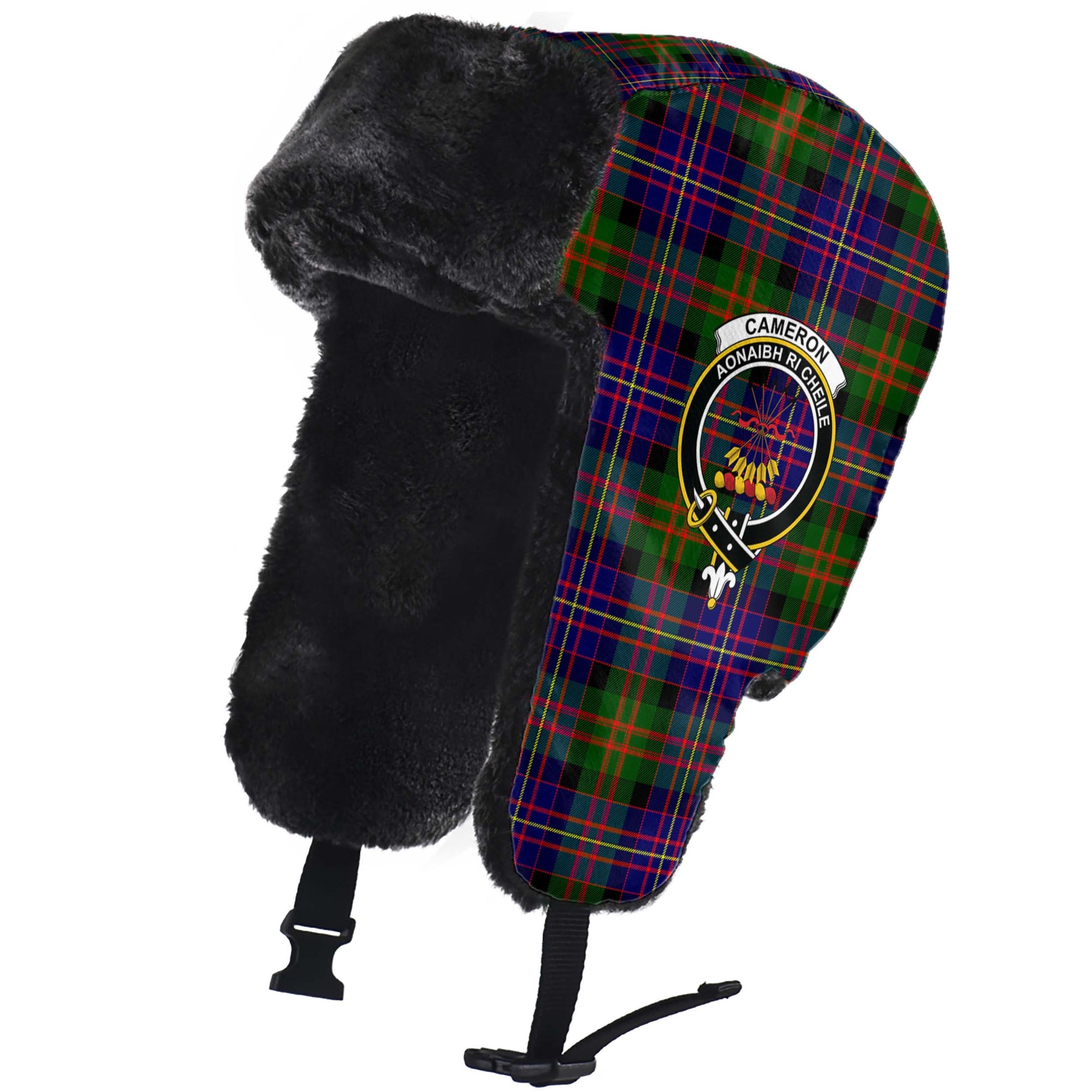 Cameron of Erracht Modern Tartan Winter Trapper Hat with Family Crest - Tartanvibesclothing