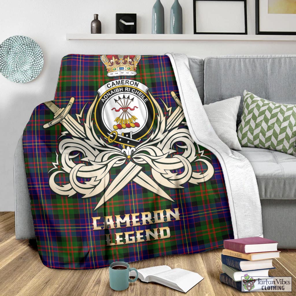 Tartan Vibes Clothing Cameron of Erracht Modern Tartan Blanket with Clan Crest and the Golden Sword of Courageous Legacy