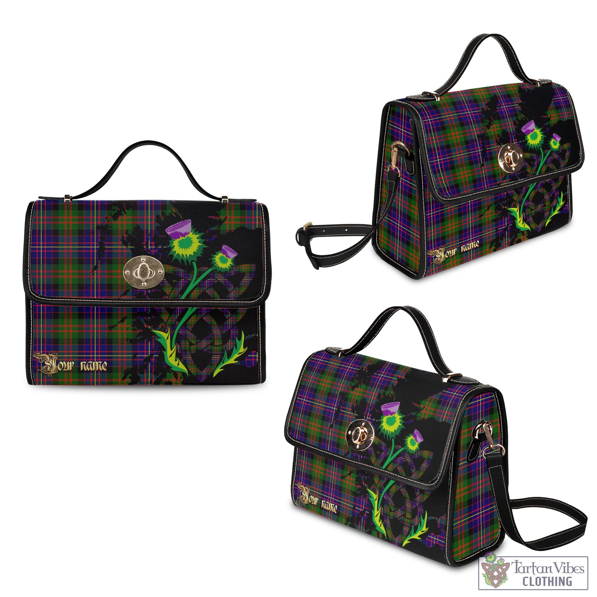 Tartan Vibes Clothing Cameron of Erracht Modern Tartan Waterproof Canvas Bag with Scotland Map and Thistle Celtic Accents