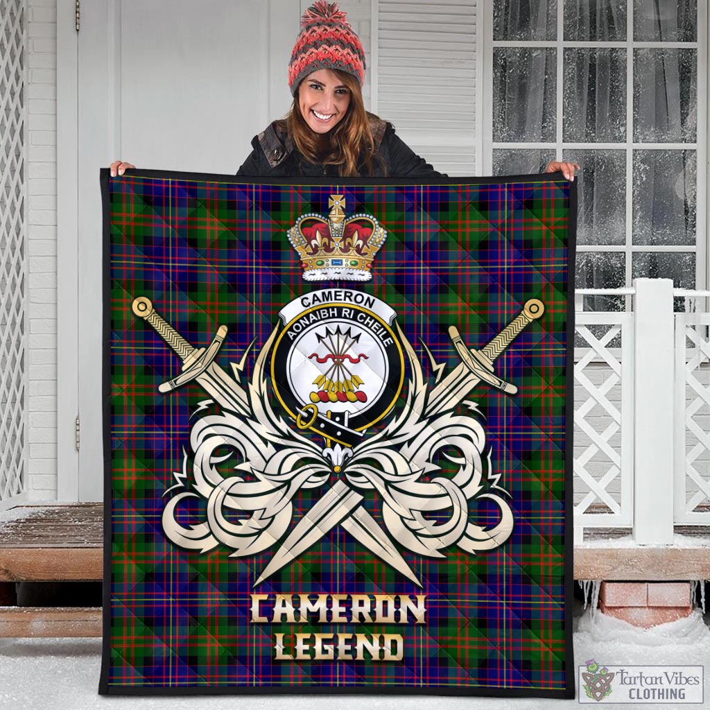 Tartan Vibes Clothing Cameron of Erracht Modern Tartan Quilt with Clan Crest and the Golden Sword of Courageous Legacy