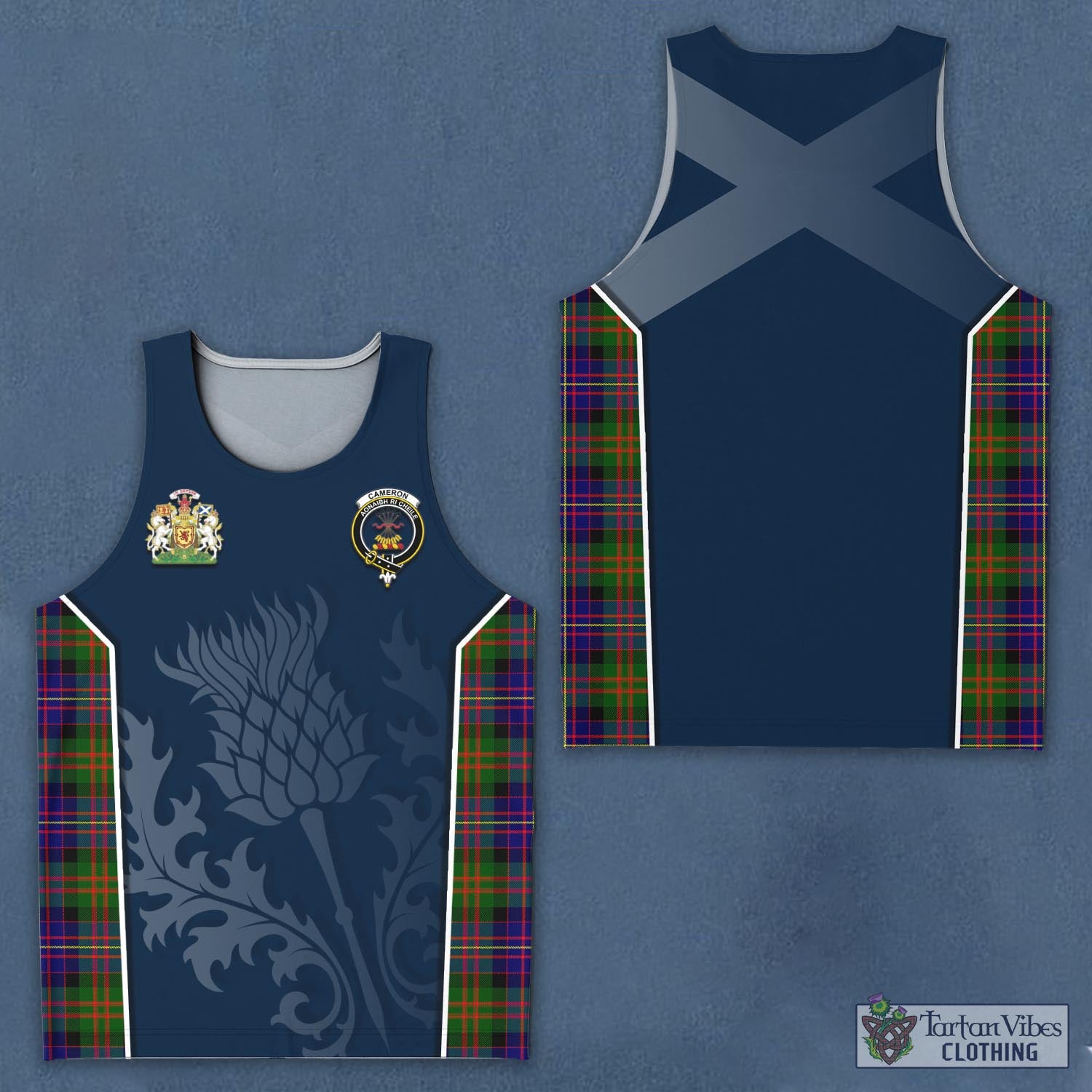 Tartan Vibes Clothing Cameron of Erracht Modern Tartan Men's Tanks Top with Family Crest and Scottish Thistle Vibes Sport Style