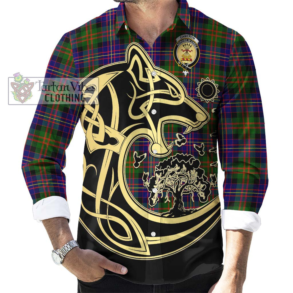 Cameron of Erracht Modern Tartan Long Sleeve Button Shirt with Family Crest Celtic Wolf Style - Tartan Vibes Clothing