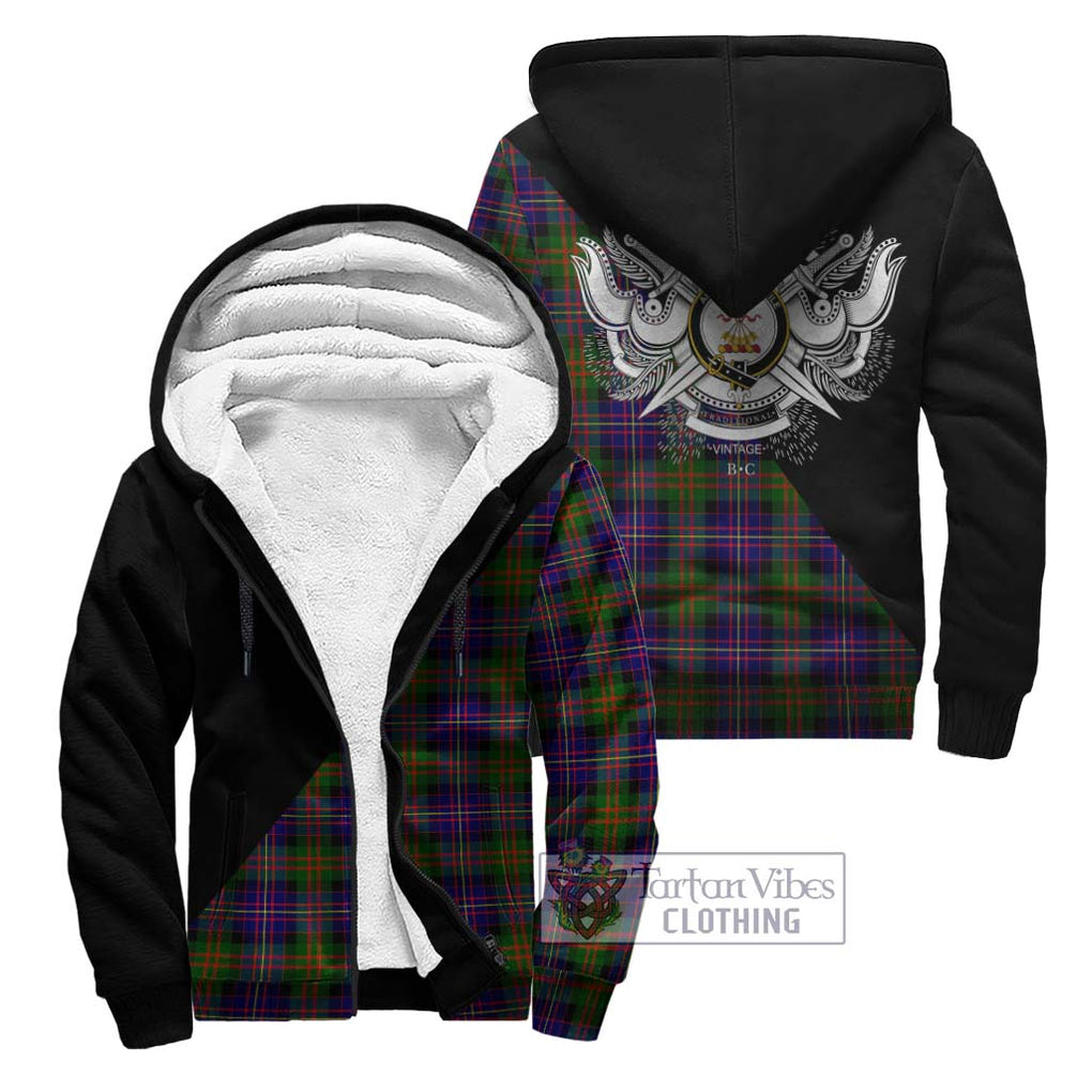 Cameron of Erracht Modern Tartan Sherpa Hoodie with Family Crest and Military Logo Style Unisex - Tartanvibesclothing Shop