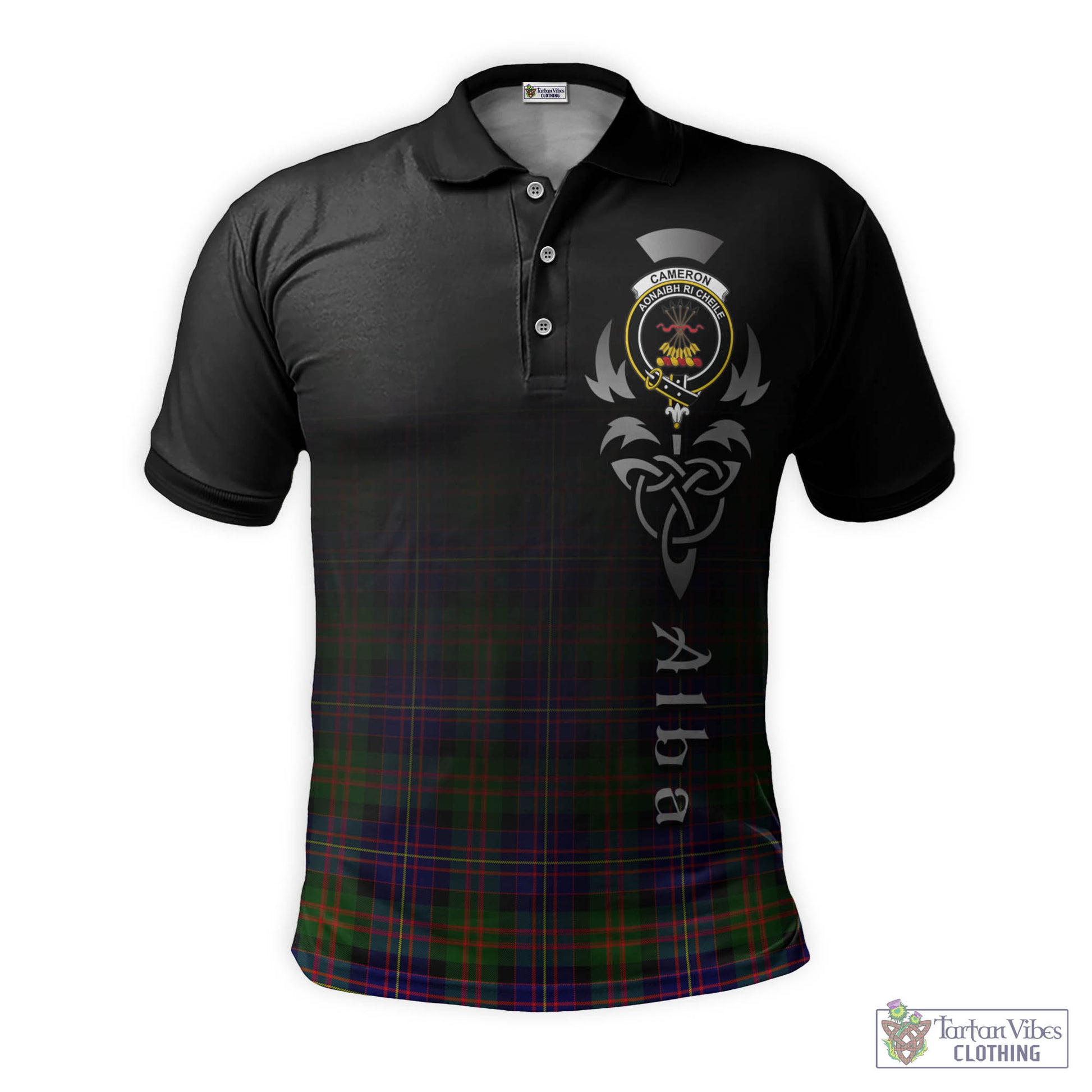 Tartan Vibes Clothing Cameron of Erracht Modern Tartan Polo Shirt Featuring Alba Gu Brath Family Crest Celtic Inspired