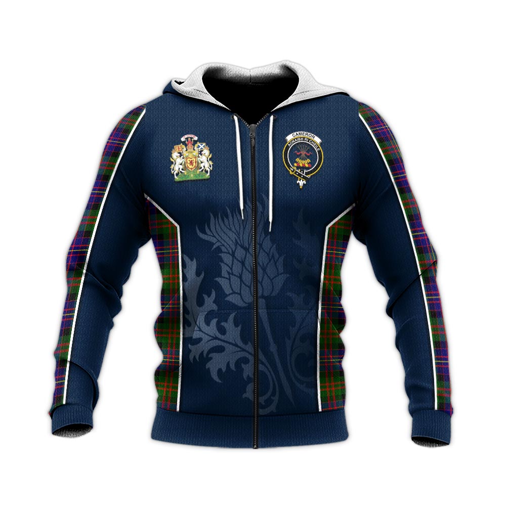 Tartan Vibes Clothing Cameron of Erracht Modern Tartan Knitted Hoodie with Family Crest and Scottish Thistle Vibes Sport Style