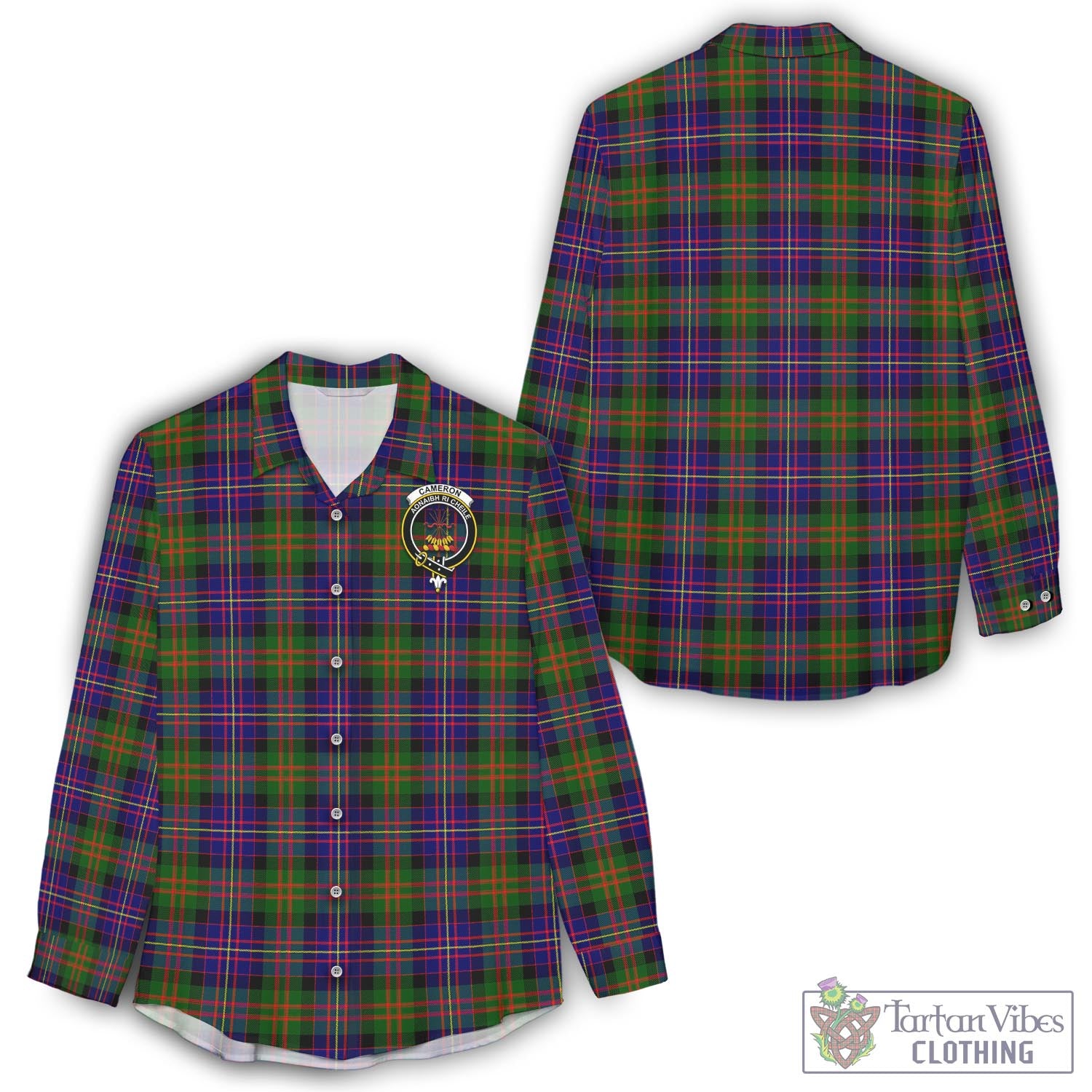 Tartan Vibes Clothing Cameron of Erracht Modern Tartan Womens Casual Shirt with Family Crest