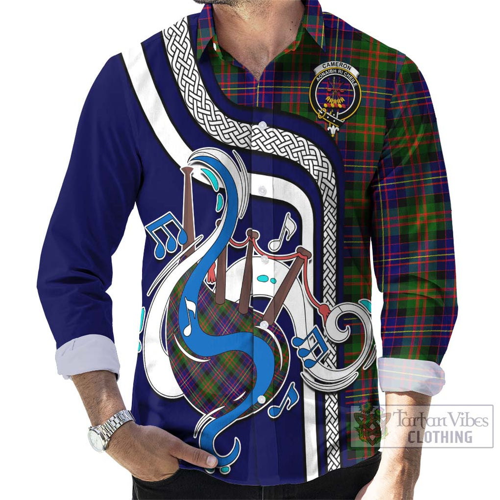 Cameron of Erracht Modern Tartan Long Sleeve Button Shirt with Epic Bagpipe Style - Tartanvibesclothing Shop