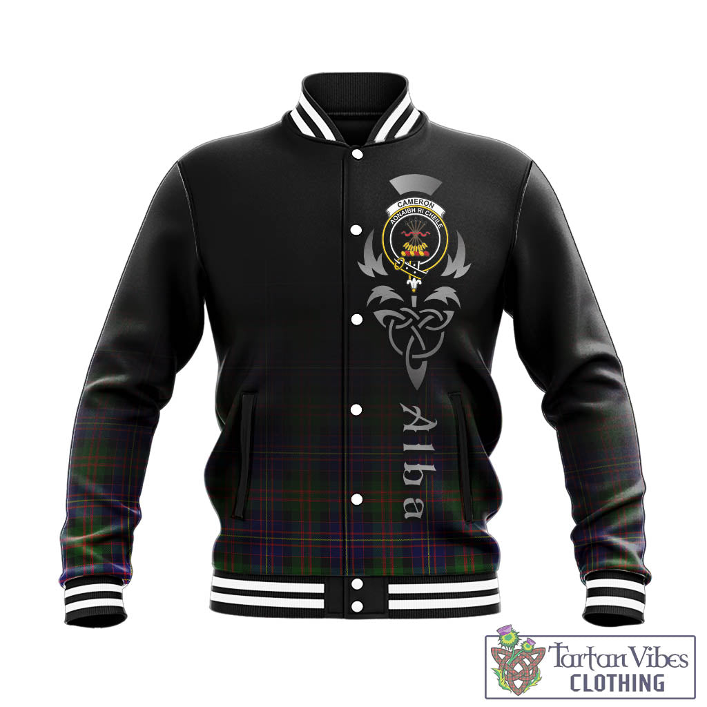 Tartan Vibes Clothing Cameron of Erracht Modern Tartan Baseball Jacket Featuring Alba Gu Brath Family Crest Celtic Inspired