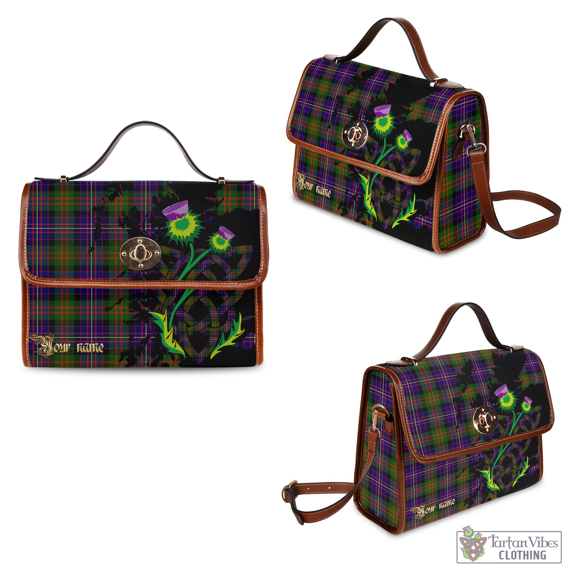 Tartan Vibes Clothing Cameron of Erracht Modern Tartan Waterproof Canvas Bag with Scotland Map and Thistle Celtic Accents