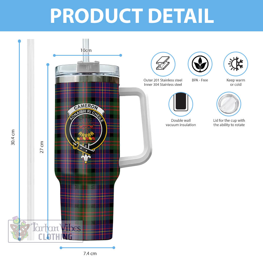 Tartan Vibes Clothing Cameron of Erracht Modern Tartan and Family Crest Tumbler with Handle