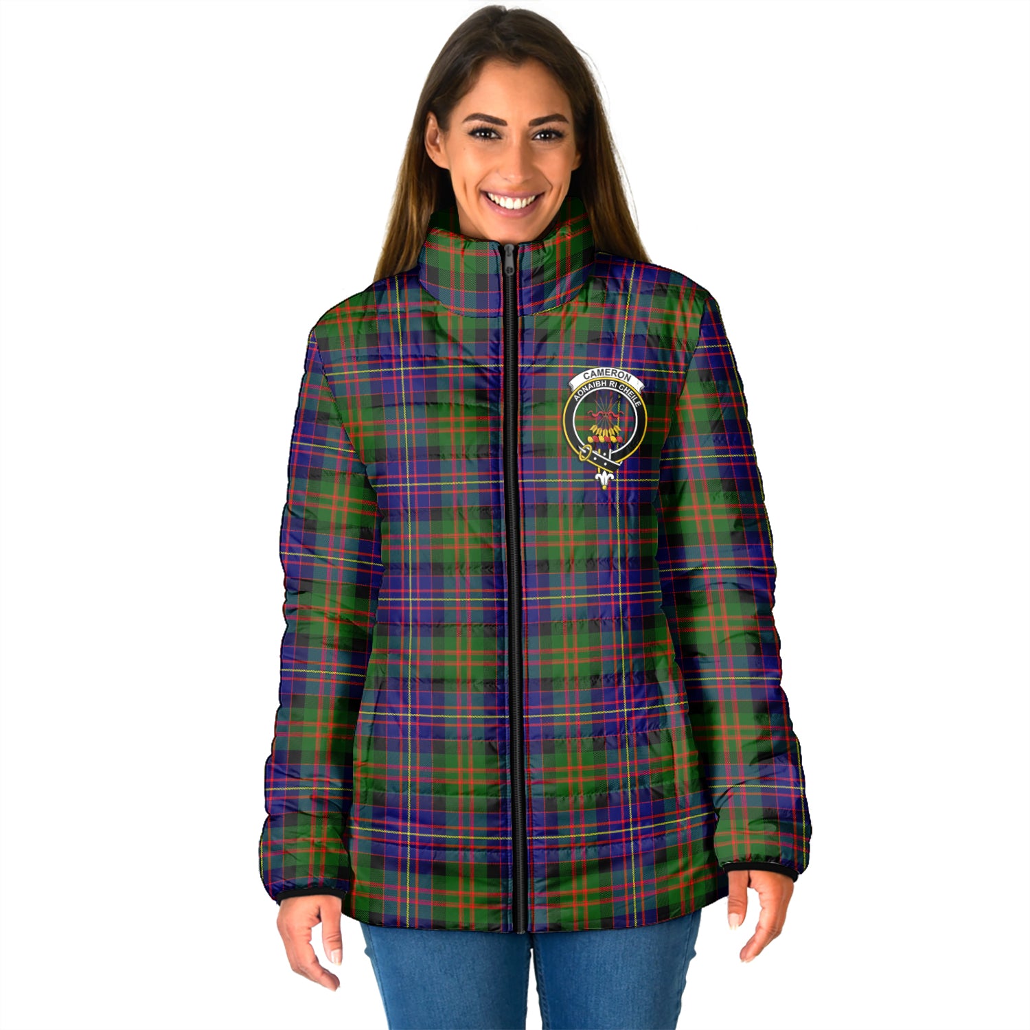 Cameron of Erracht Modern Tartan Padded Jacket with Family Crest - Tartan Vibes Clothing