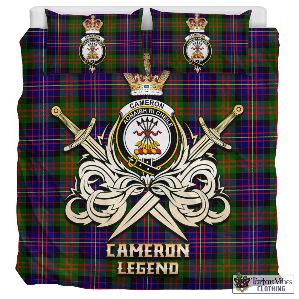 Tartan Vibes Clothing Cameron of Erracht Modern Tartan Bedding Set with Clan Crest and the Golden Sword of Courageous Legacy